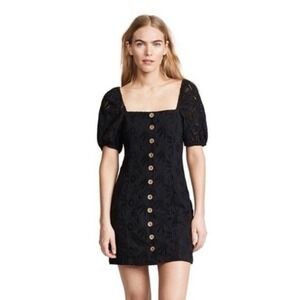 FREE PEOPLE DANIELLA‎ MINI DRESS SZ 2 BLACK EYELET COTTON LINED BOHO COASTAL